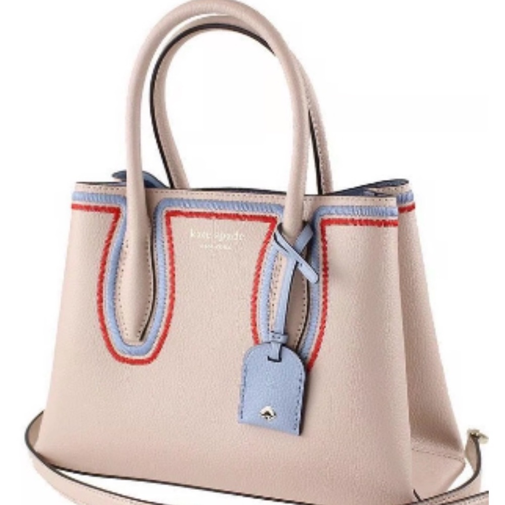 Kate Spade Beige Satchel with Red and Blue Accents